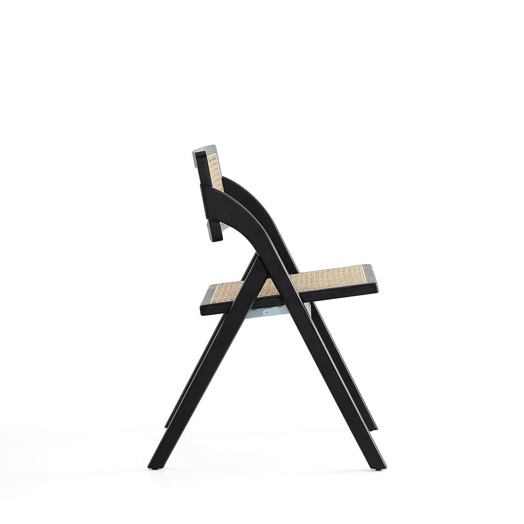 Manhattan Comfort Lambinet Black & Natural Cane Folding Dining Chairs In A Set Of 2