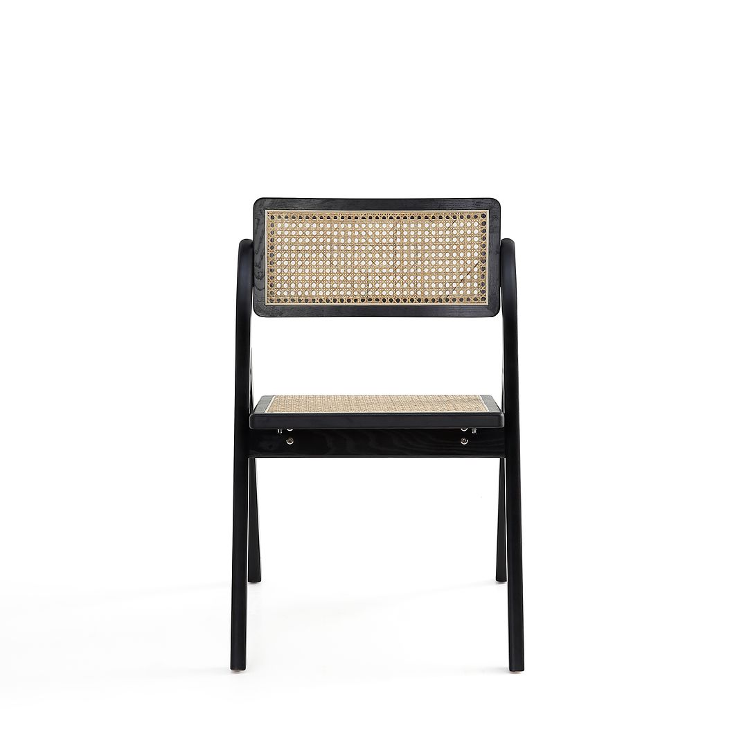 Manhattan Comfort Lambinet Black & Natural Cane Folding Dining Chairs In A Set Of 2