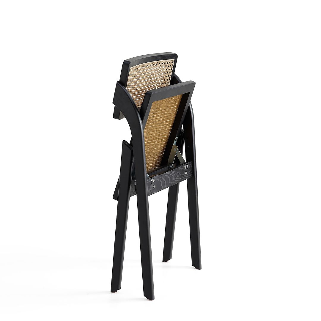 Manhattan Comfort Lambinet Black & Natural Cane Folding Dining Chairs In A Set Of 2