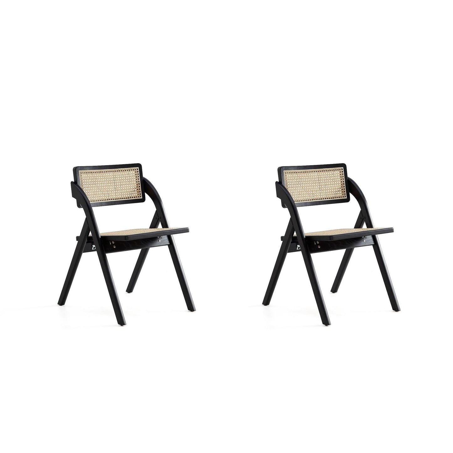Manhattan Comfort Lambinet Black & Natural Cane Folding Dining Chairs In A Set Of 2