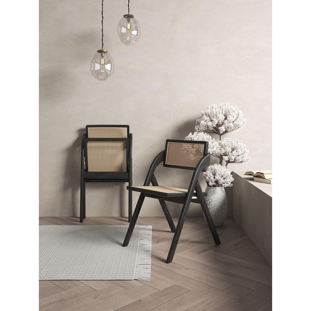 Manhattan Comfort Lambinet Black & Natural Cane Folding Dining Chairs In A Set Of 4