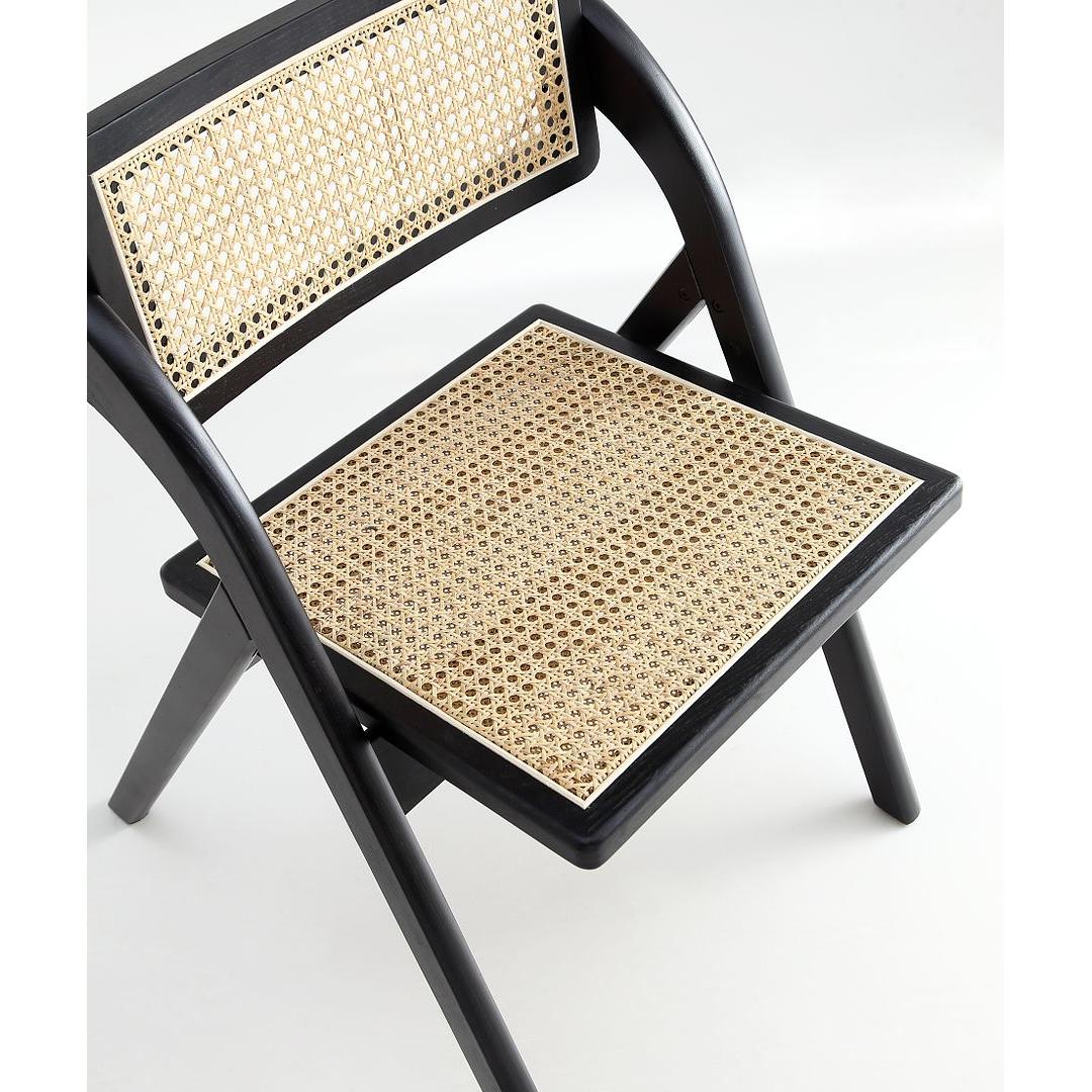 Manhattan Comfort Lambinet Black & Natural Cane Folding Dining Chairs In A Set Of 4