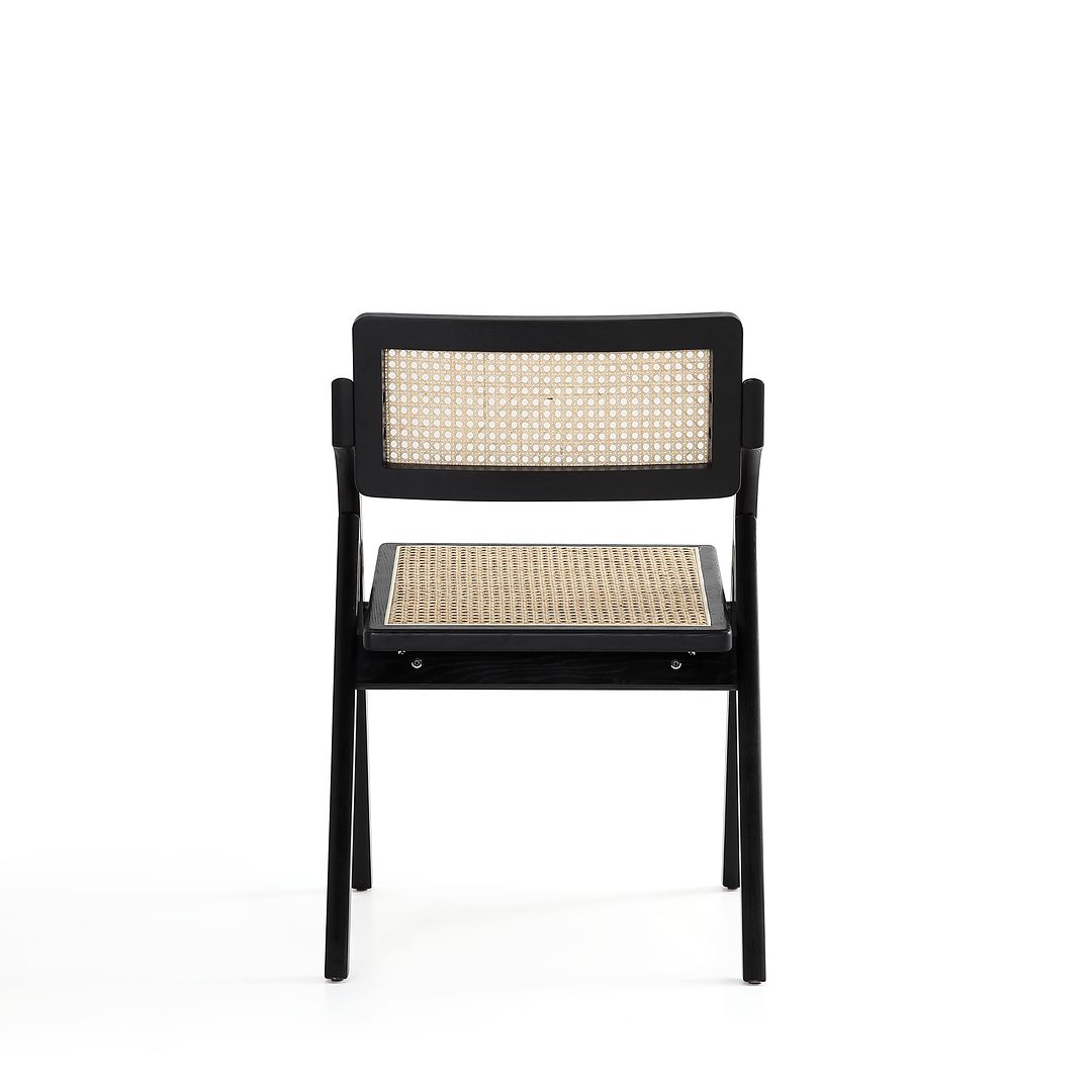 Manhattan Comfort Lambinet Black & Natural Cane Folding Dining Chairs In A Set Of 4