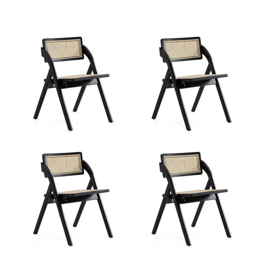 Manhattan Comfort Lambinet Black & Natural Cane Folding Dining Chairs In A Set Of 4