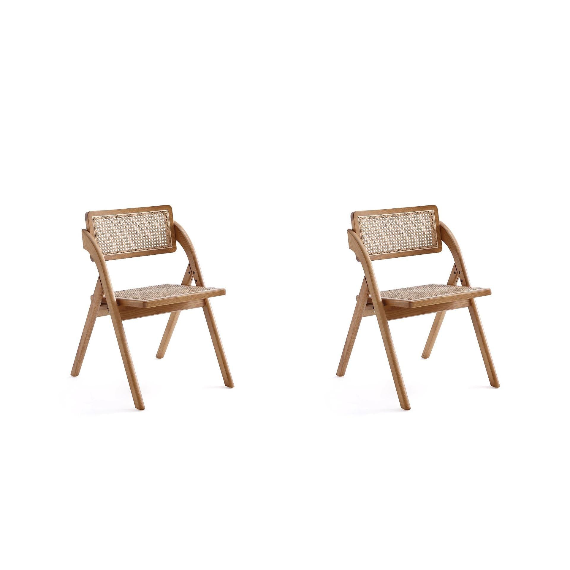 Manhattan Comfort Lambinet Nature Cane Folding Dining Chairs In A Set Of 2