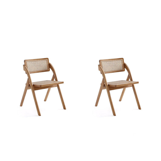 Manhattan Comfort Lambinet Nature Cane Folding Dining Chairs In A Set Of 2