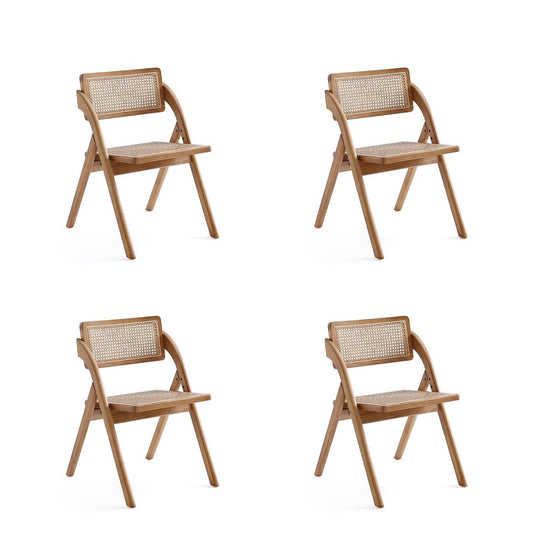 Manhattan Comfort Lambinet Nature Cane Folding Dining Chairs In A Set Of 4