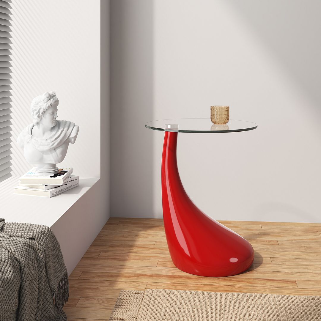Manhattan Comfort Lava 20" Red Glass Top Accent Table