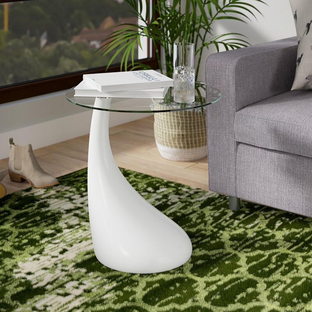 Manhattan Comfort Lava 20" White Glass Top Accent Table