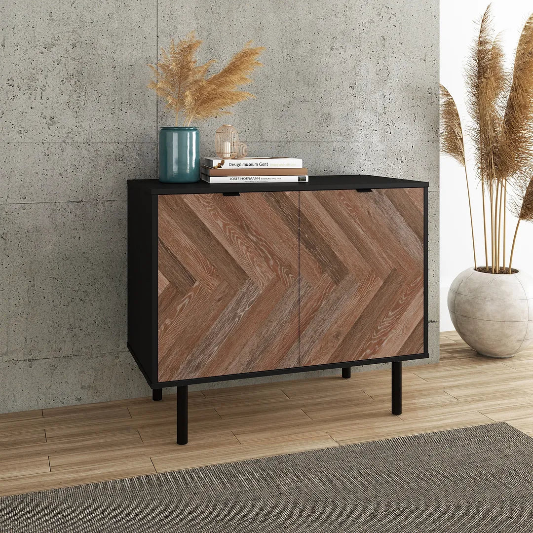 Manhattan Comfort Liam Black & Brown Wood Accent Cabinet With 2 Shelves