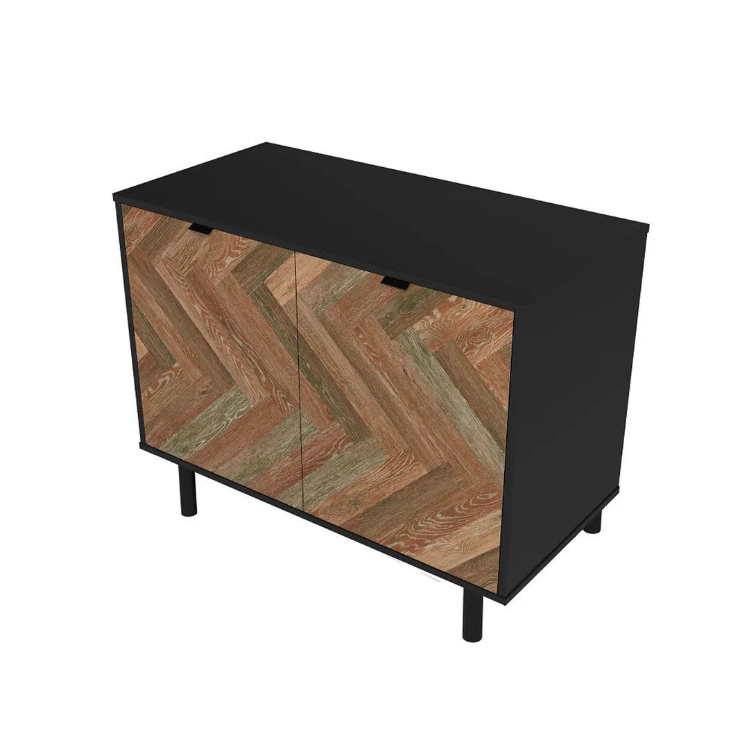 Manhattan Comfort Liam Black & Brown Wood Accent Cabinet With 2 Shelves