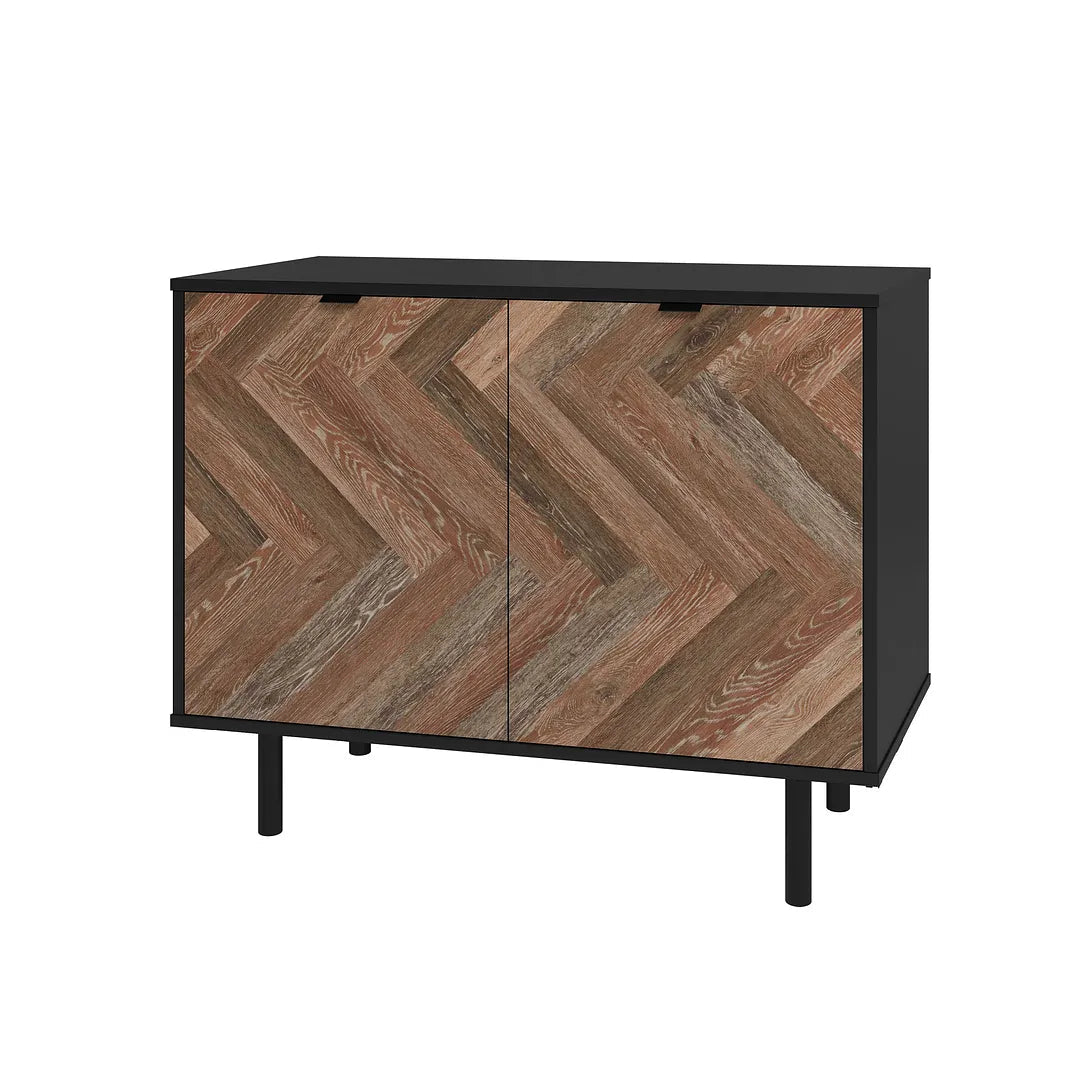 Manhattan Comfort Liam Black & Brown Wood Accent Cabinet With 2 Shelves