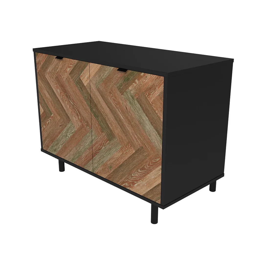 Manhattan Comfort Liam Black & Brown Wood Accent Cabinet With 2 Shelves