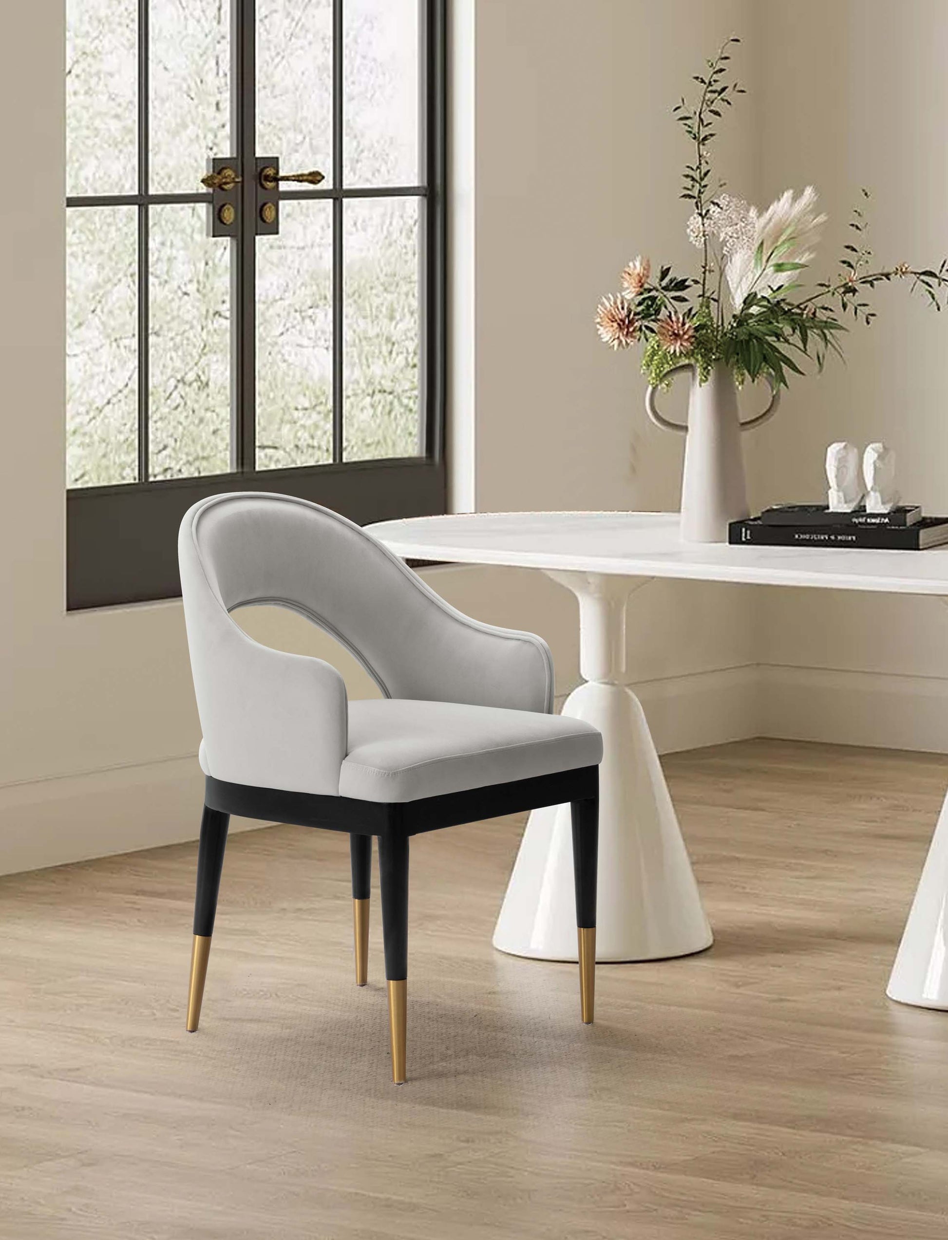 Manhattan Comfort Light Gray Modern Carrington Velvet Dining Armchair