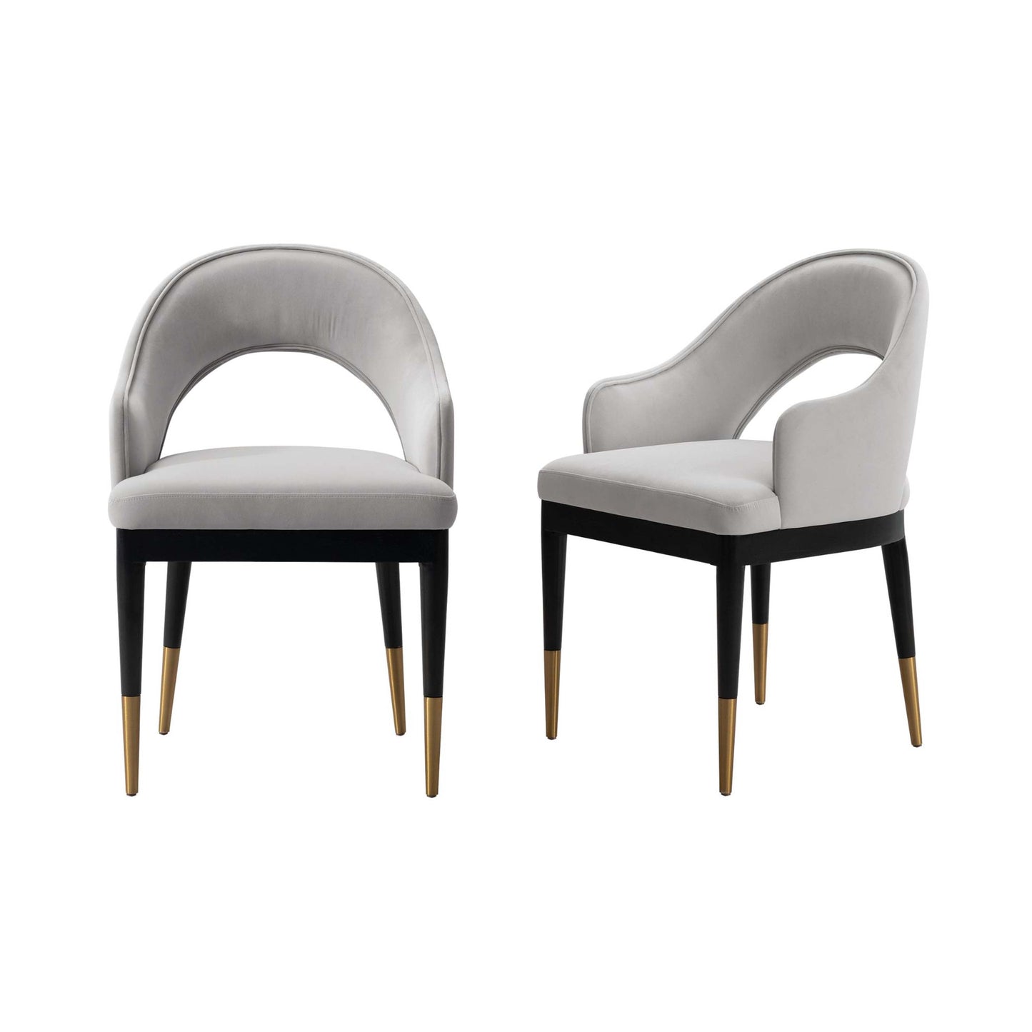 Manhattan Comfort Light Gray Modern Carrington Velvet Dining Armchair In A Set Of 2