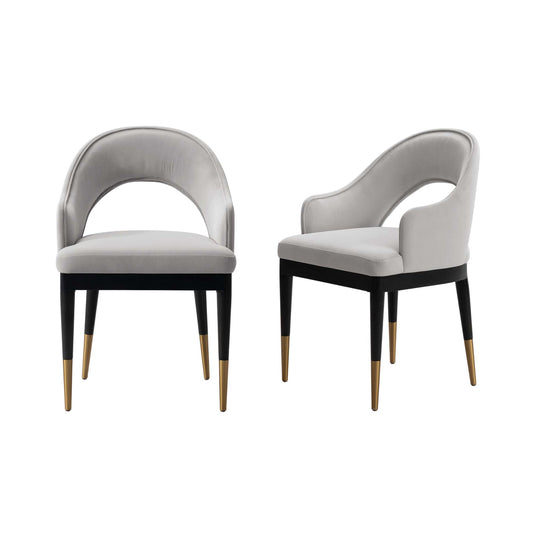 Manhattan Comfort Light Gray Modern Carrington Velvet Dining Armchair In A Set Of 2