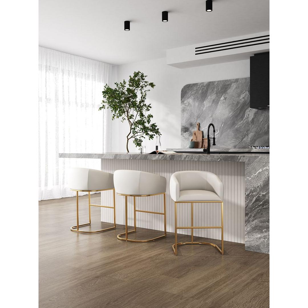 Manhattan Comfort Louvre 40"H Cream & Titanium Gold Stainless Steel Barstool