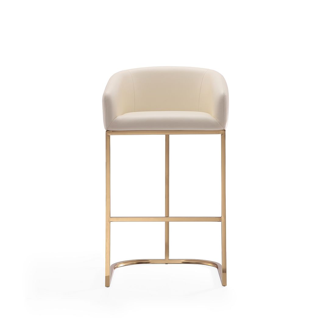 Manhattan Comfort Louvre 40"H Cream & Titanium Gold Stainless Steel Barstool