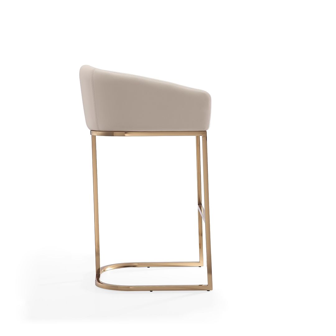 Manhattan Comfort Louvre 40"H Cream & Titanium Gold Stainless Steel Barstool