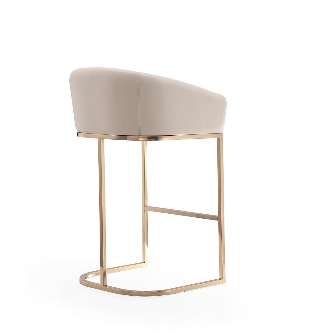 Manhattan Comfort Louvre 40"H Cream & Titanium Gold Stainless Steel Barstool