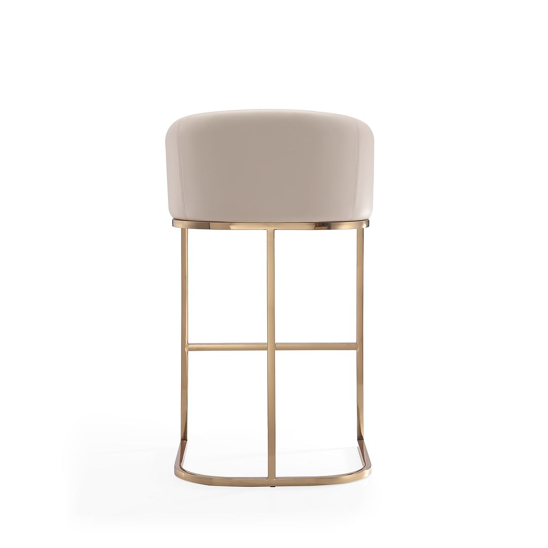 Manhattan Comfort Louvre 40"H Cream & Titanium Gold Stainless Steel Barstool