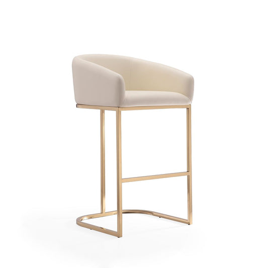 Manhattan Comfort Louvre 40"H Cream & Titanium Gold Stainless Steel Barstool