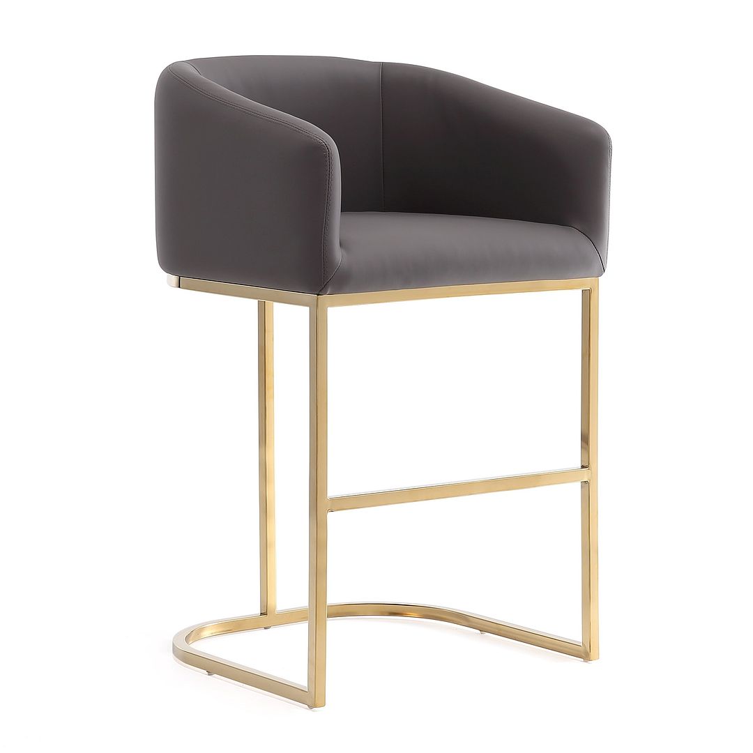Manhattan Comfort Louvre 40"H Gray & Black Stainless Steel Barstool