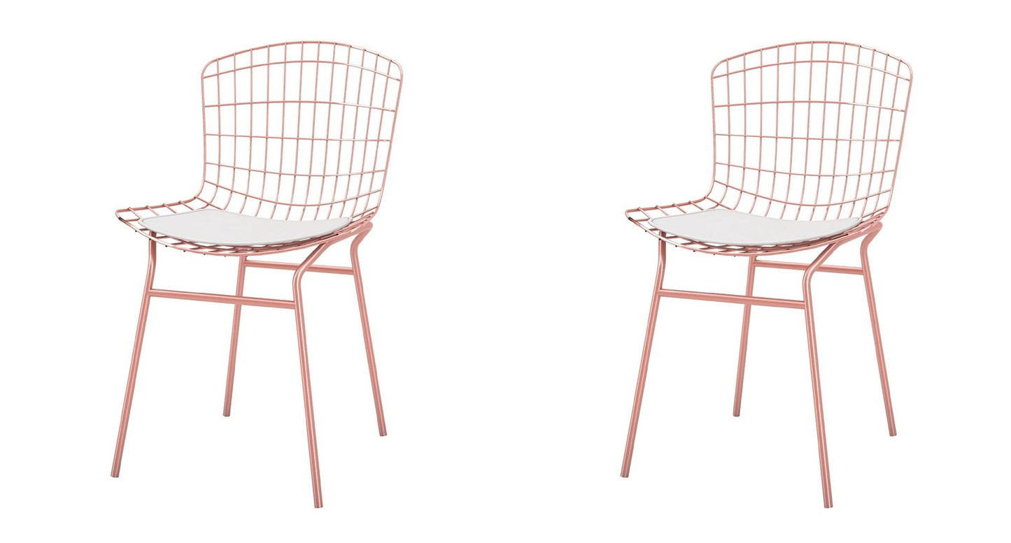 Manhattan Comfort Madeline 2-Piece Chair With Seat Cushion In Rose Pink Gold & White