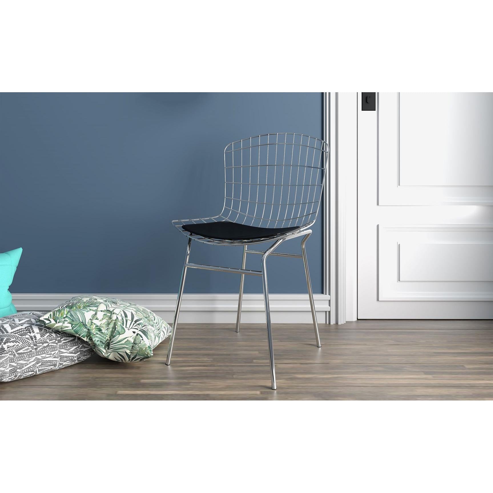 Manhattan Comfort Madeline 2-Piece Metal Chair With Seat Cushion In Silver & Black