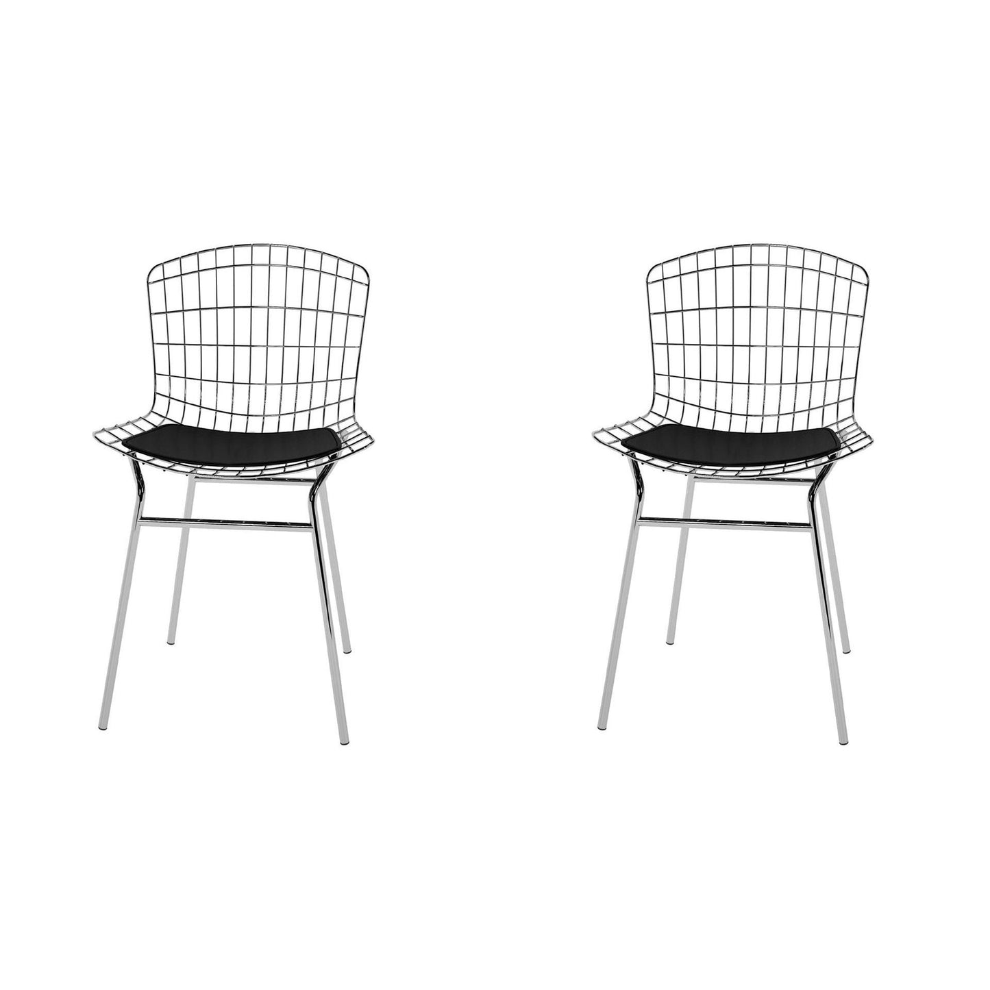 Manhattan Comfort Madeline 2-Piece Metal Chair With Seat Cushion In Silver & Black