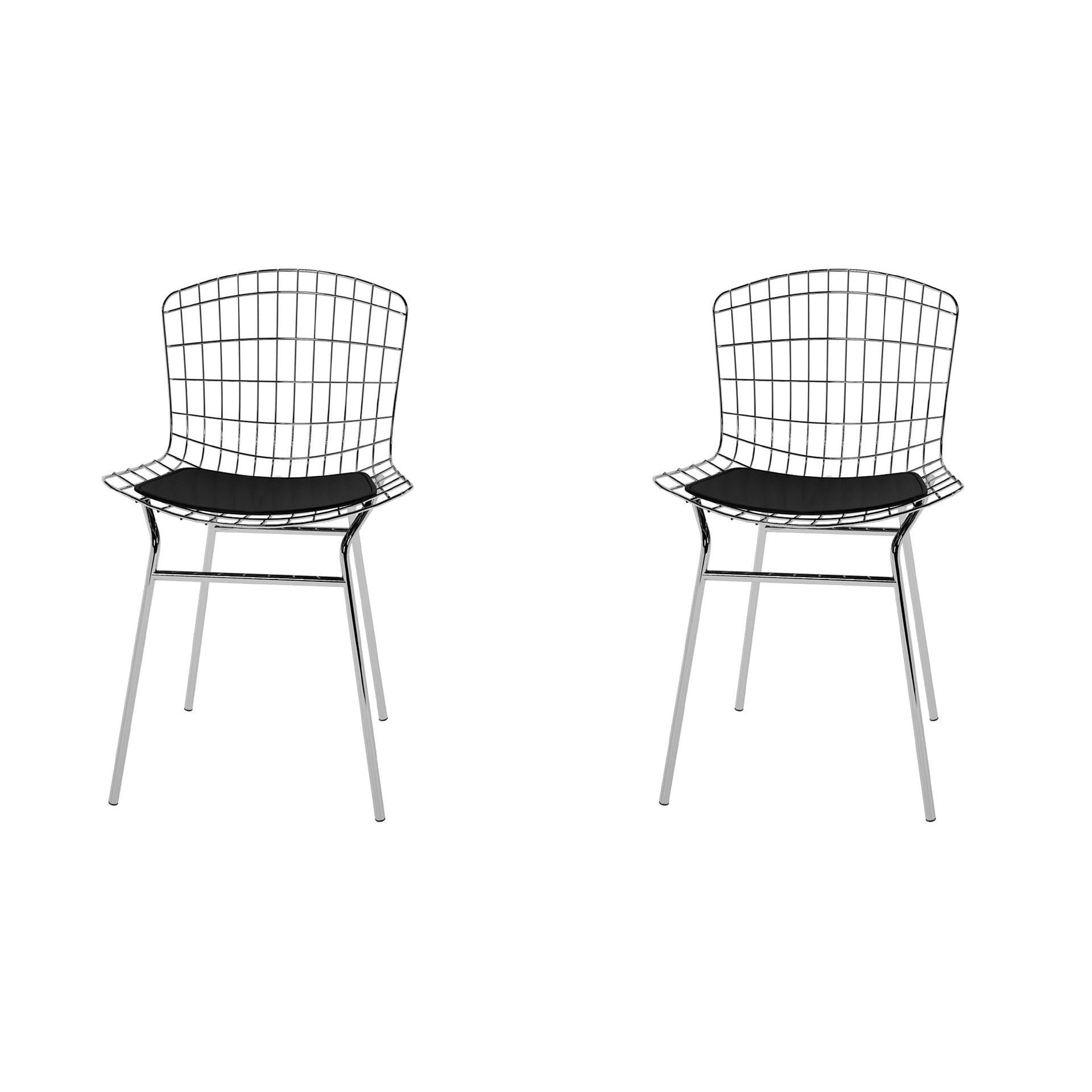 Manhattan Comfort Madeline 2-Piece Metal Chair With Seat Cushion In Silver & Black