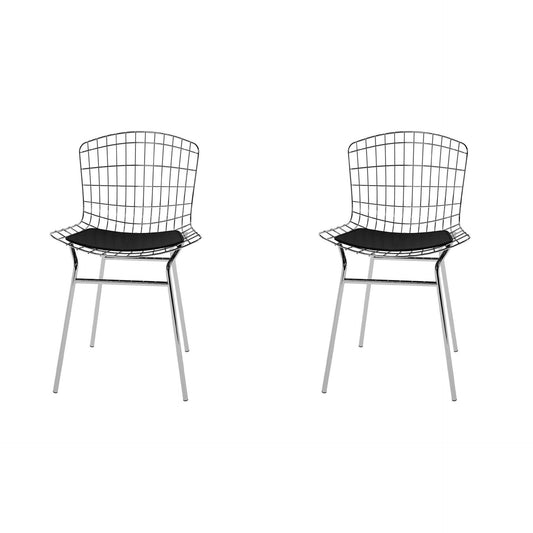 Manhattan Comfort Madeline 2-Piece Metal Chair With Seat Cushion In Silver & Black