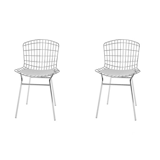 Manhattan Comfort Madeline 2-Piece Metal Chair With Seat Cushion In Silver & White
