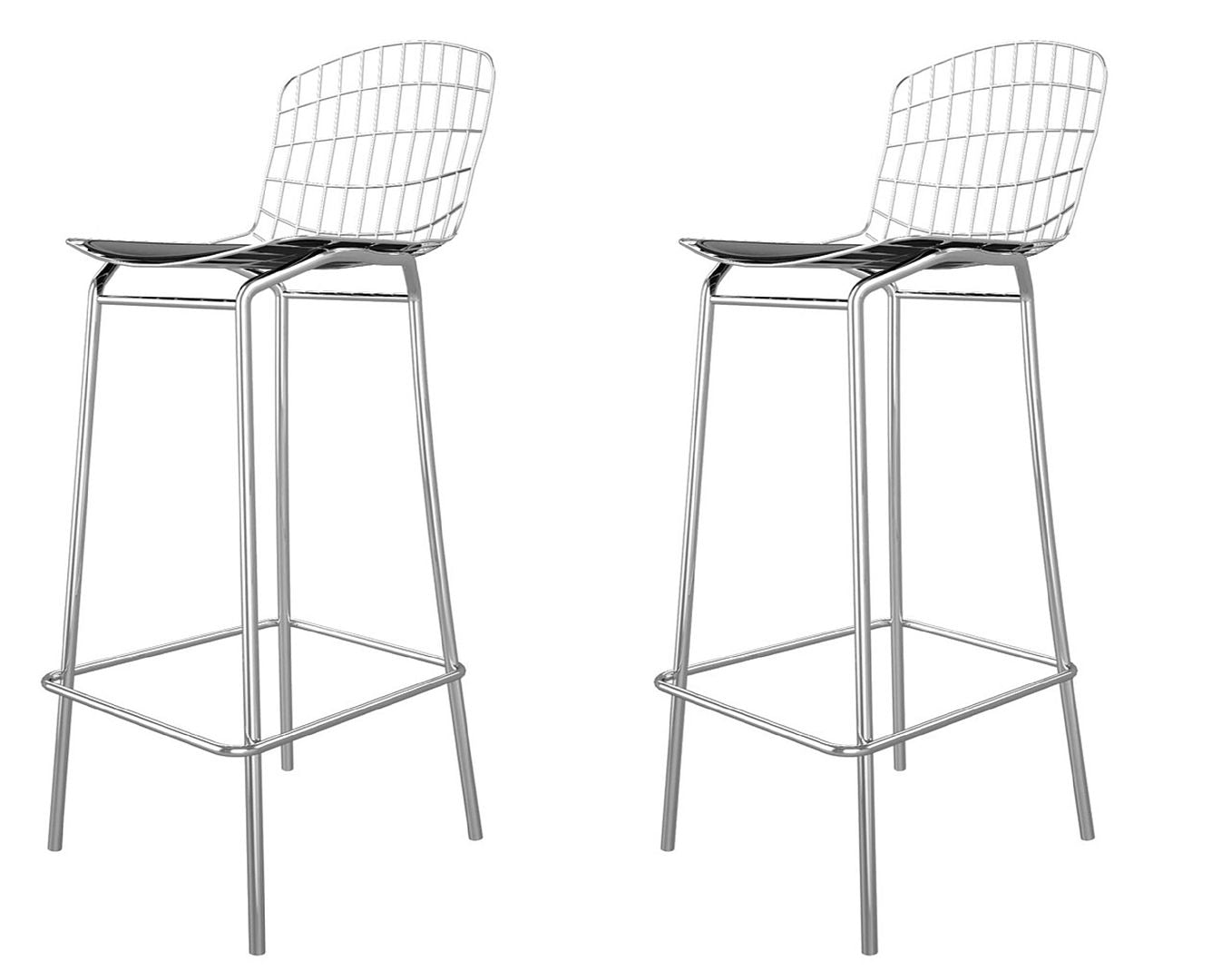 Manhattan Comfort Madeline 42" Barstool Set Of 2 In Silver & Black