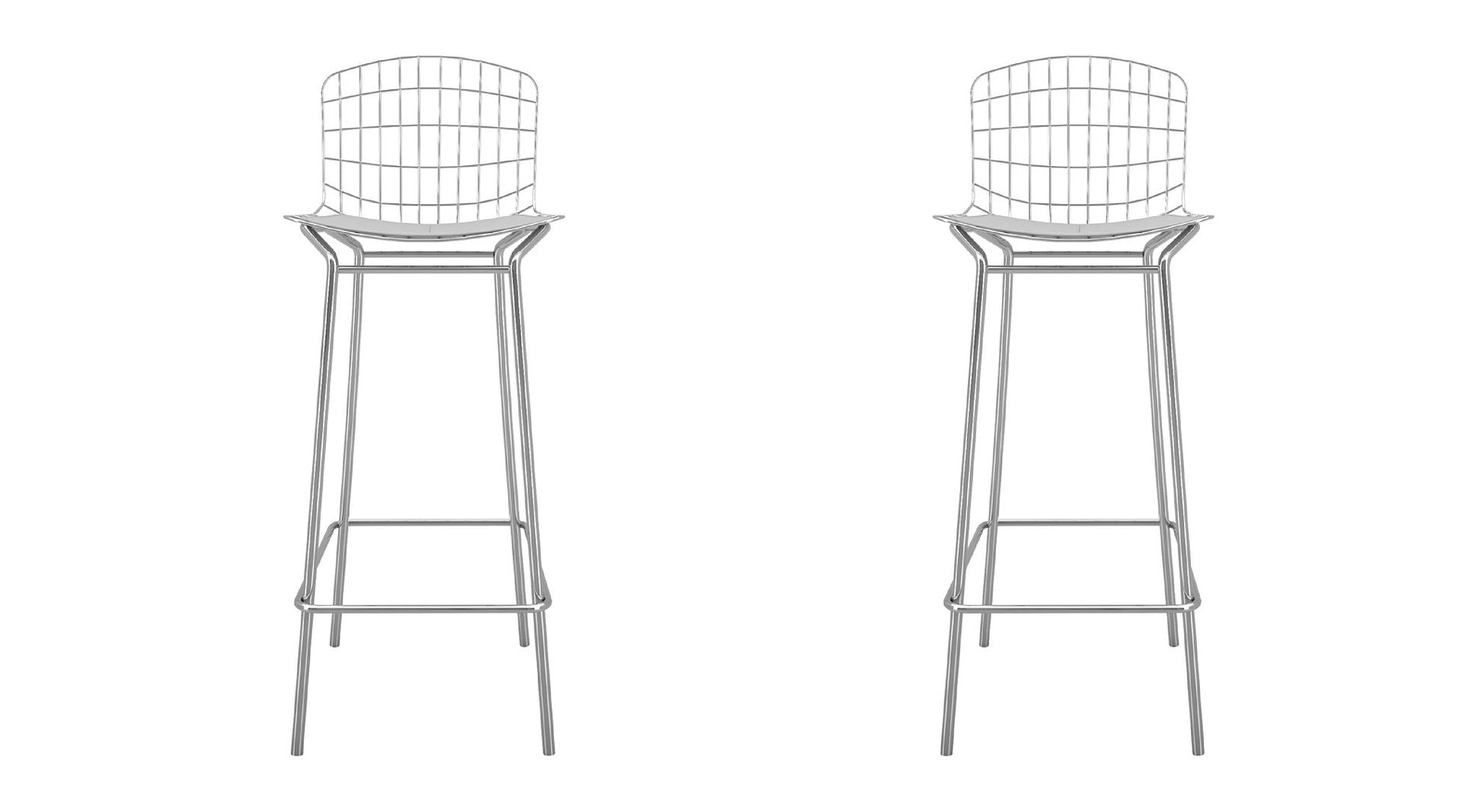 Manhattan Comfort Madeline 42" Barstool Set Of 2 In Silver & White