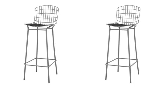 Manhattan Comfort Madeline 42" Barstool Set Of 2 With Seat Cushion In Charcoal Gray & Black