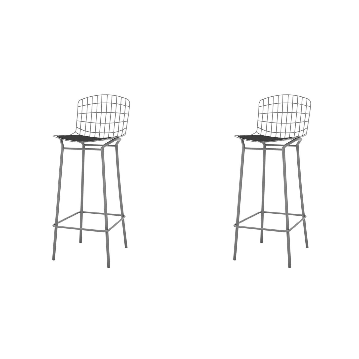 Manhattan Comfort Madeline 42" Barstool Set Of 2 With Seat Cushion In Charcoal Gray & Black
