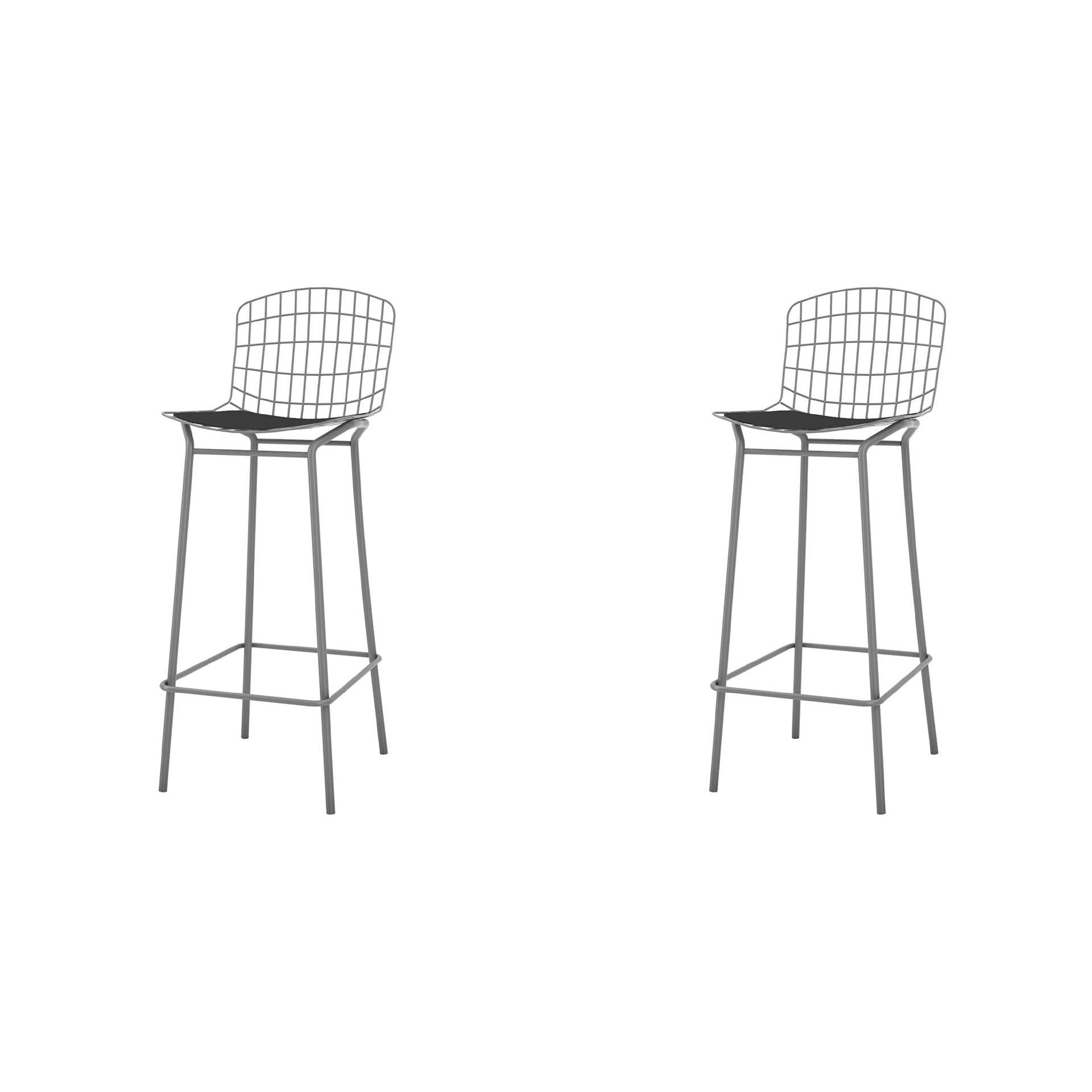 Manhattan Comfort Madeline 42" Barstool Set Of 2 With Seat Cushion In Charcoal Gray & Black
