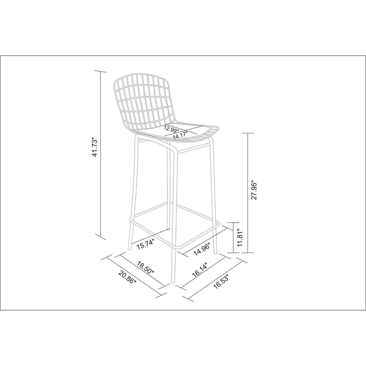 Manhattan Comfort Madeline 42" Barstool Set Of 2 With Seat Cushion In Charcoal Gray & White