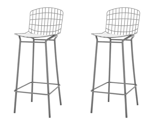 Manhattan Comfort Madeline 42" Barstool Set Of 2 With Seat Cushion In Charcoal Gray & White