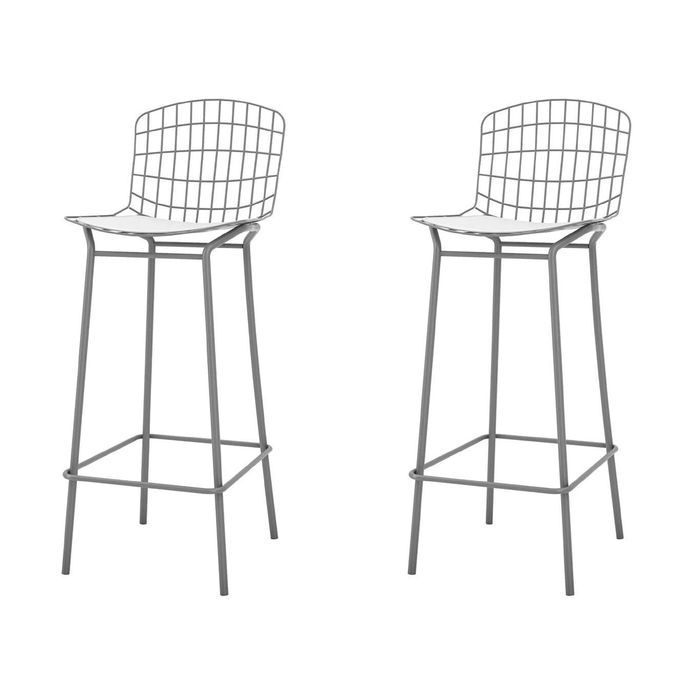 Manhattan Comfort Madeline 42" Barstool Set Of 2 With Seat Cushion In Charcoal Gray & White