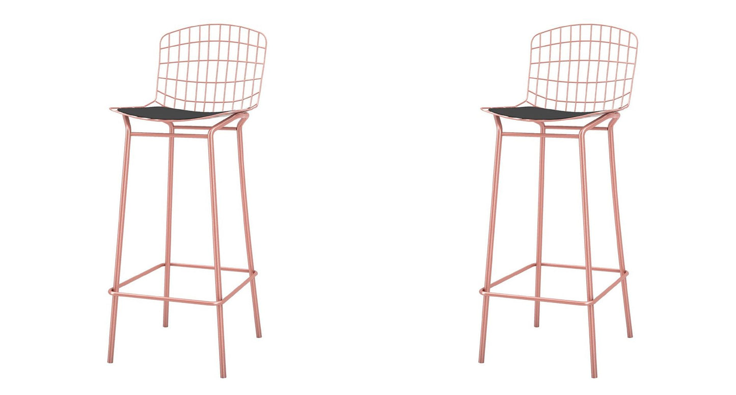 Manhattan Comfort Madeline 42" Barstool Set Of 2 With Seat Cushion In Rose Pink Gold & Black