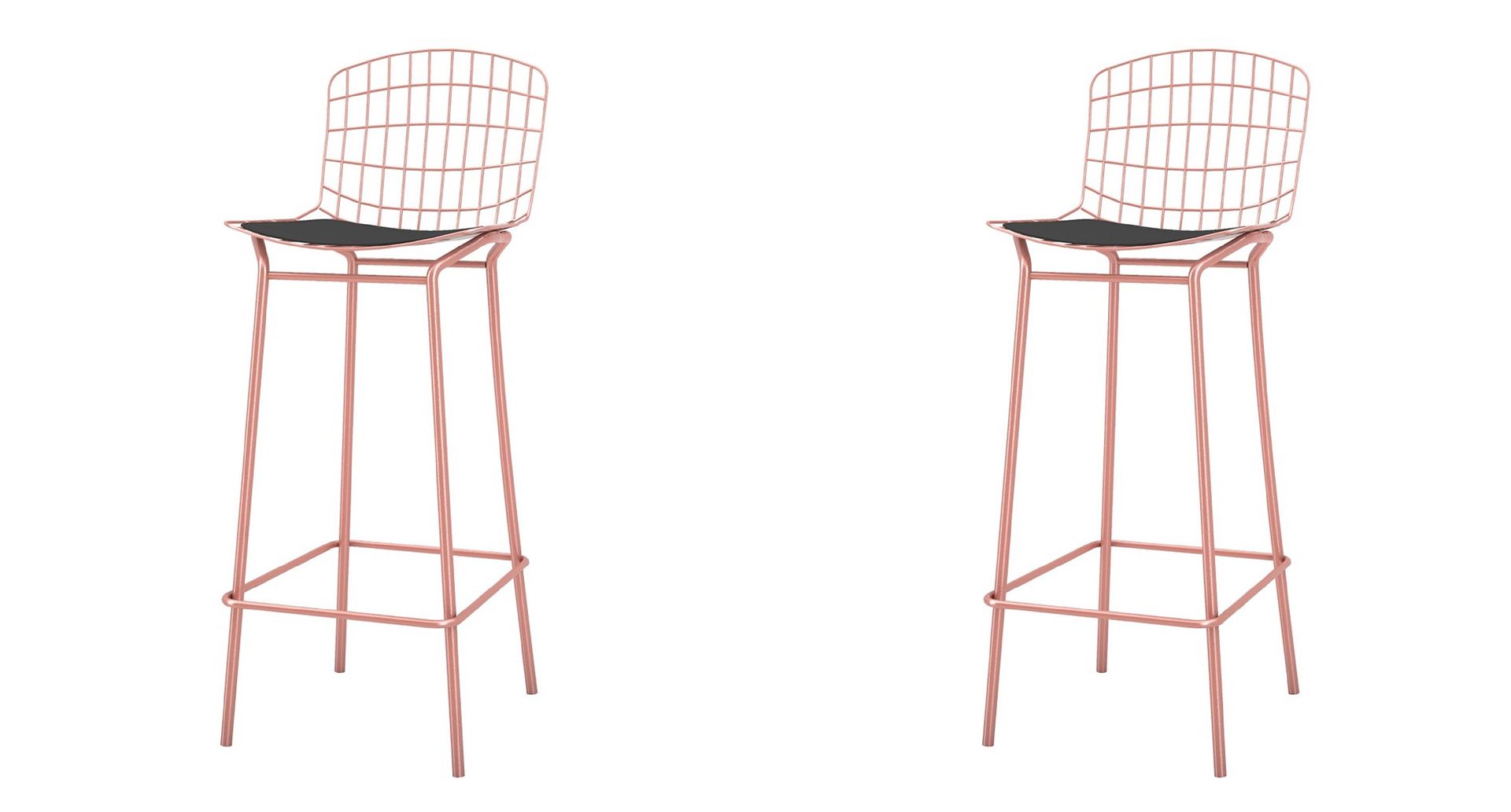 Manhattan Comfort Madeline 42" Barstool Set Of 2 With Seat Cushion In Rose Pink Gold & Black