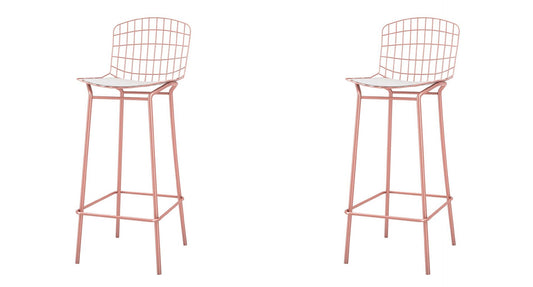 Manhattan Comfort Madeline 42" Barstool Set Of 2 With Seat Cushion In Rose Pink Gold & White