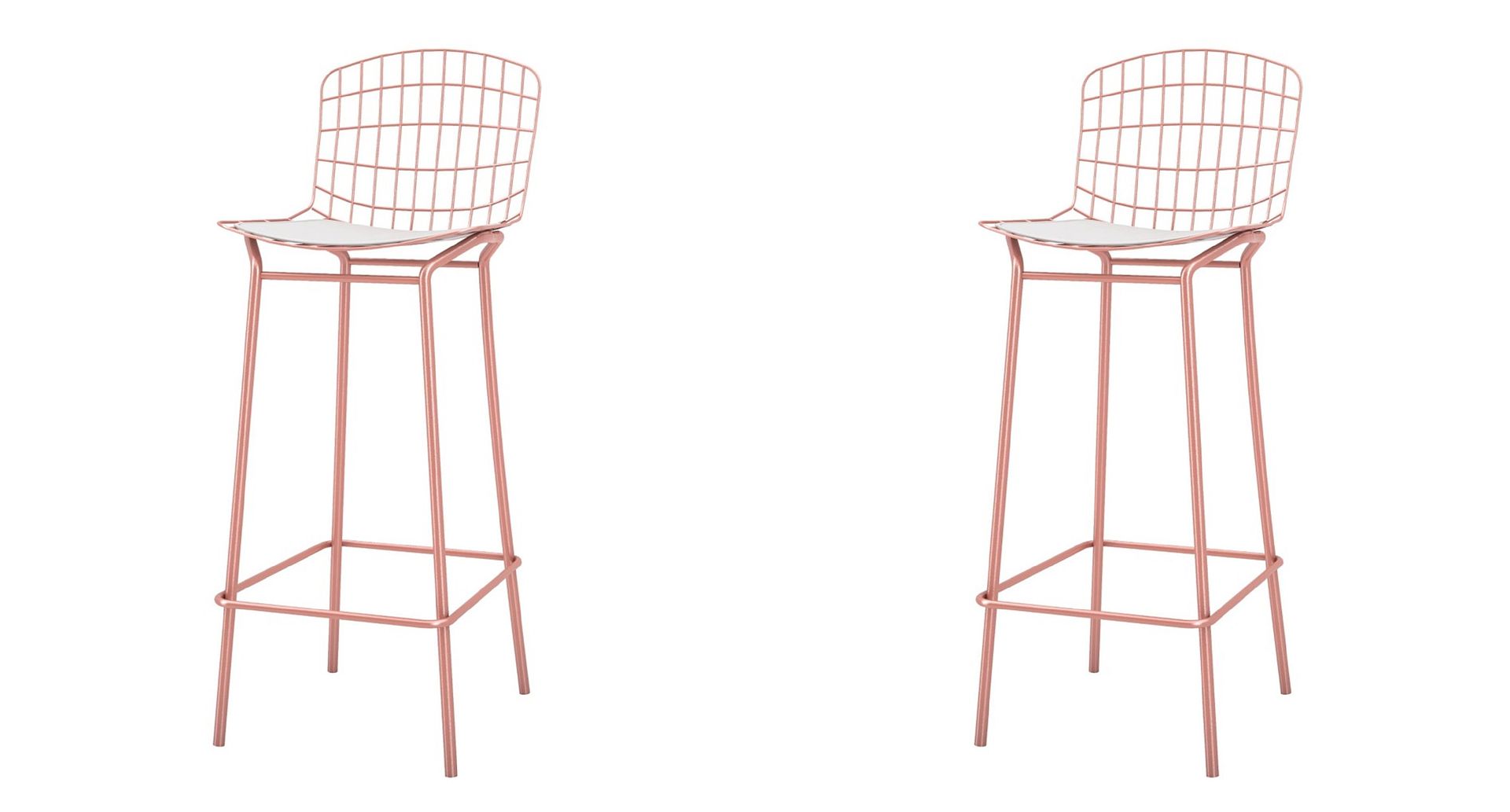 Manhattan Comfort Madeline 42" Barstool Set Of 2 With Seat Cushion In Rose Pink Gold & White
