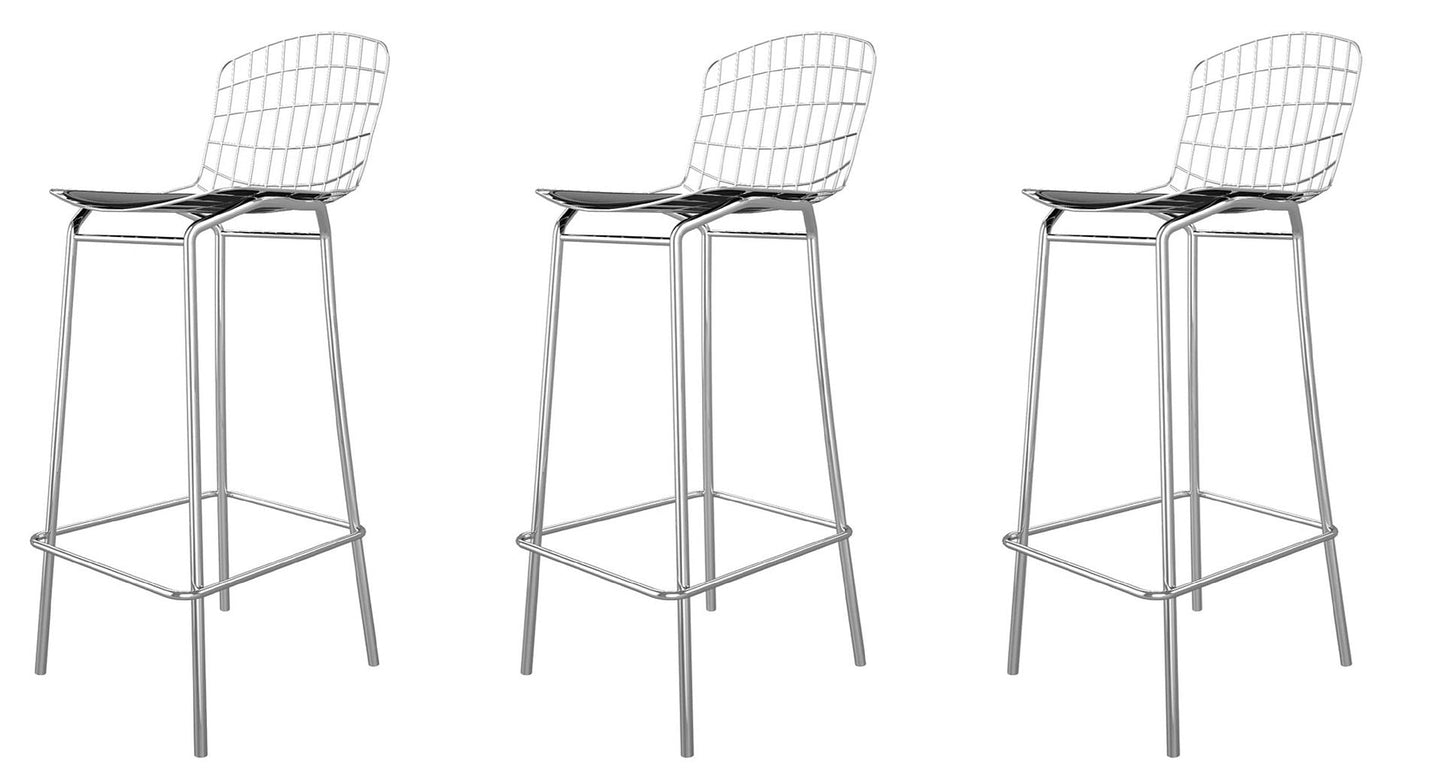 Manhattan Comfort Madeline 42" Barstool Set Of 3 In Silver & Black