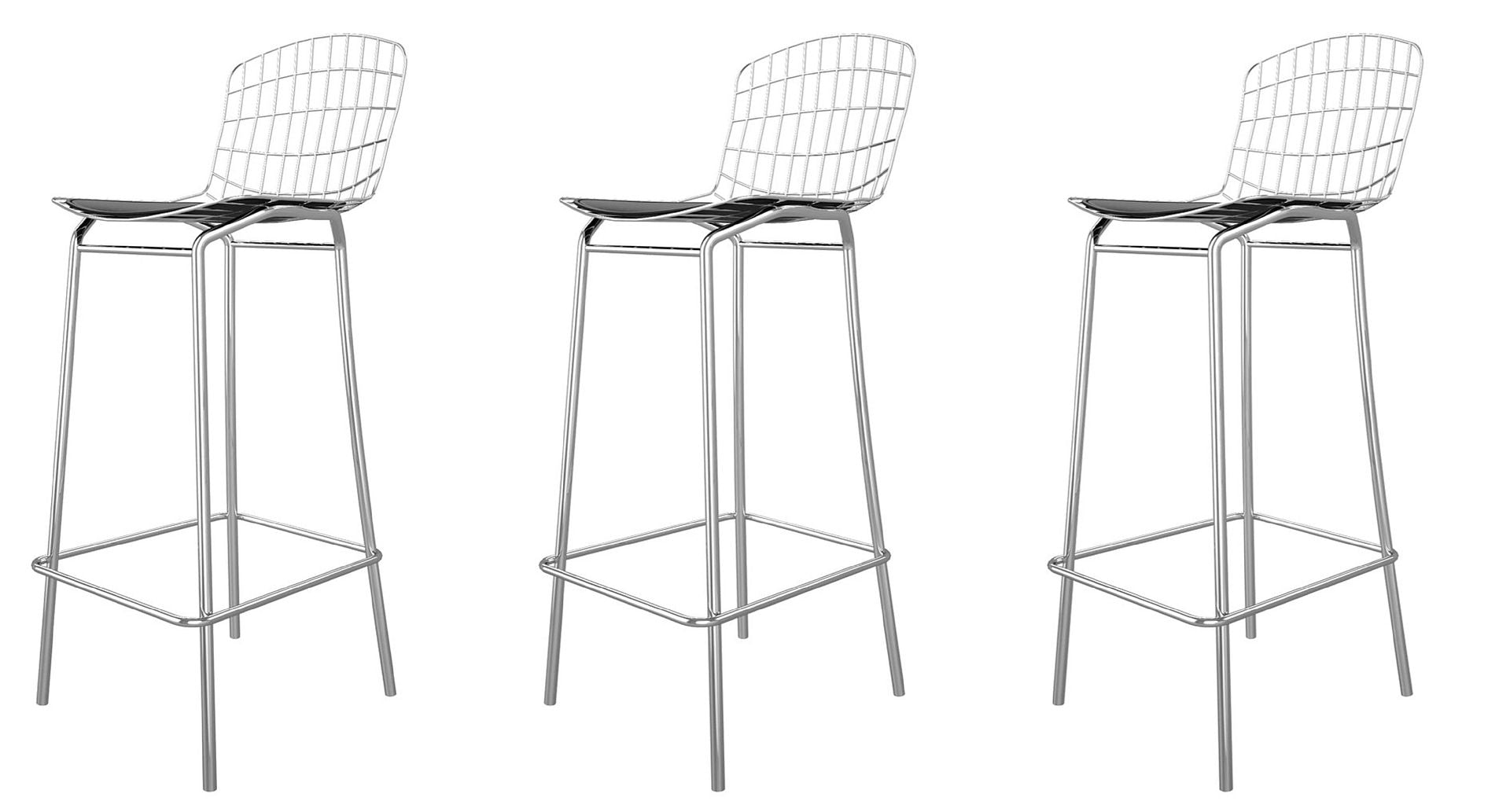 Manhattan Comfort Madeline 42" Barstool Set Of 3 In Silver & Black