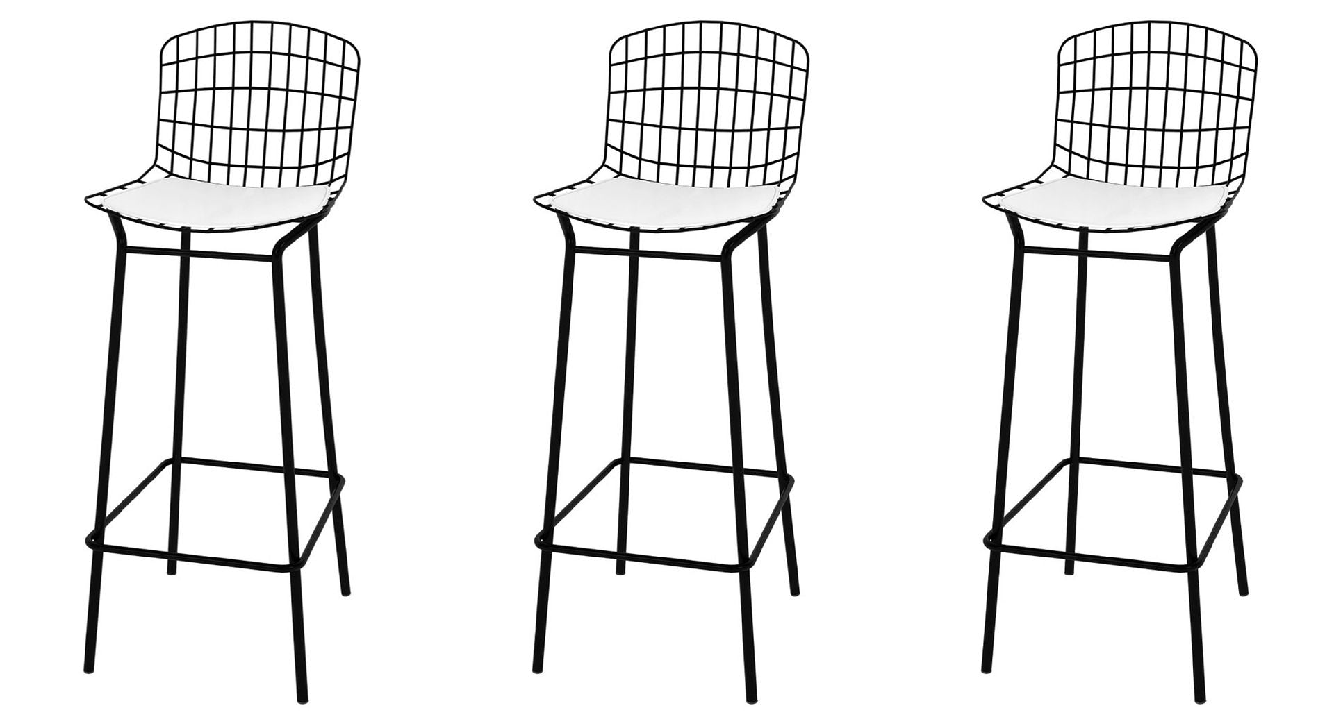 Manhattan Comfort Madeline 42" Barstool Set Of 3 With Seat Cushion In Black & White