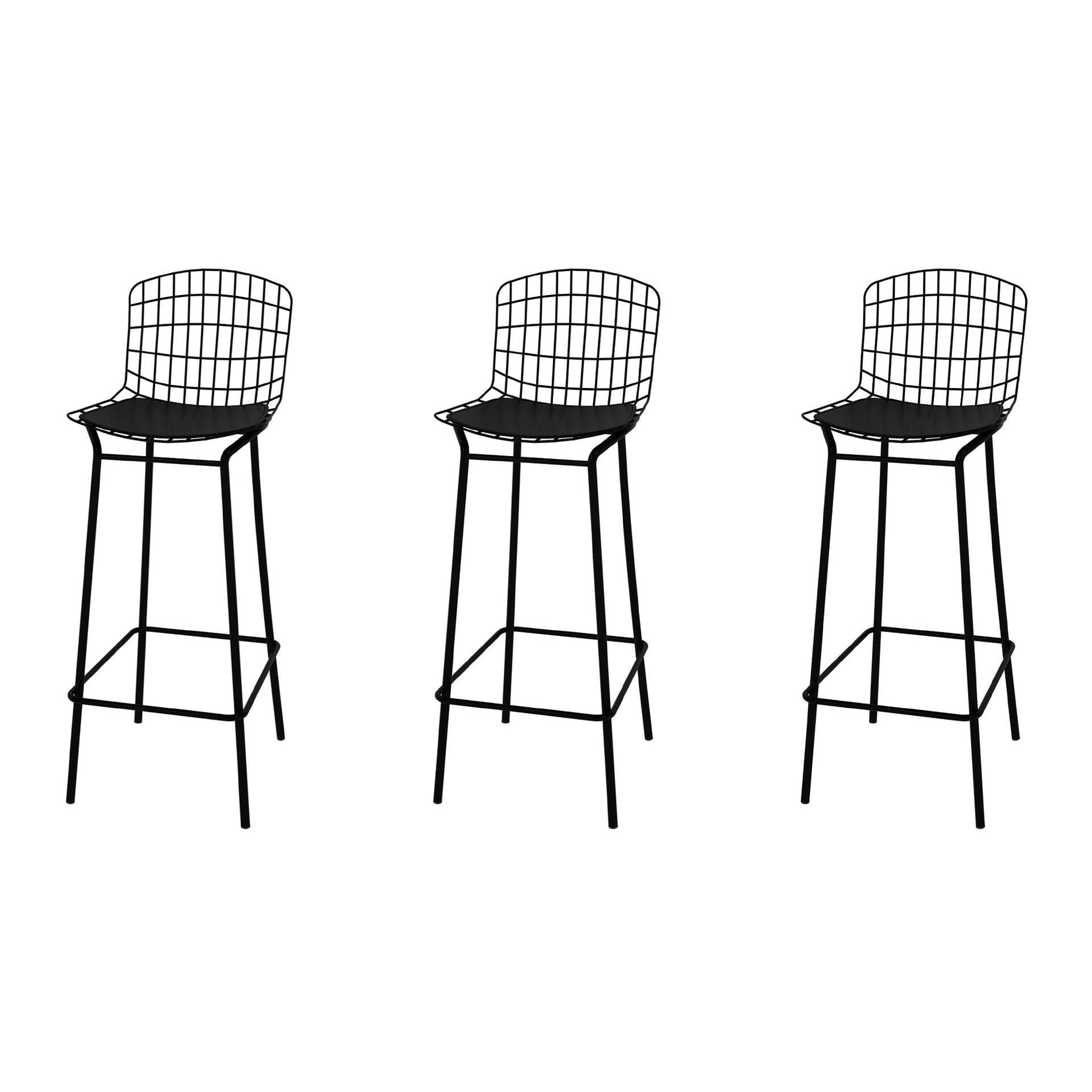 Manhattan Comfort Madeline 42" Barstool Set Of 3 With Seat Cushion In Black