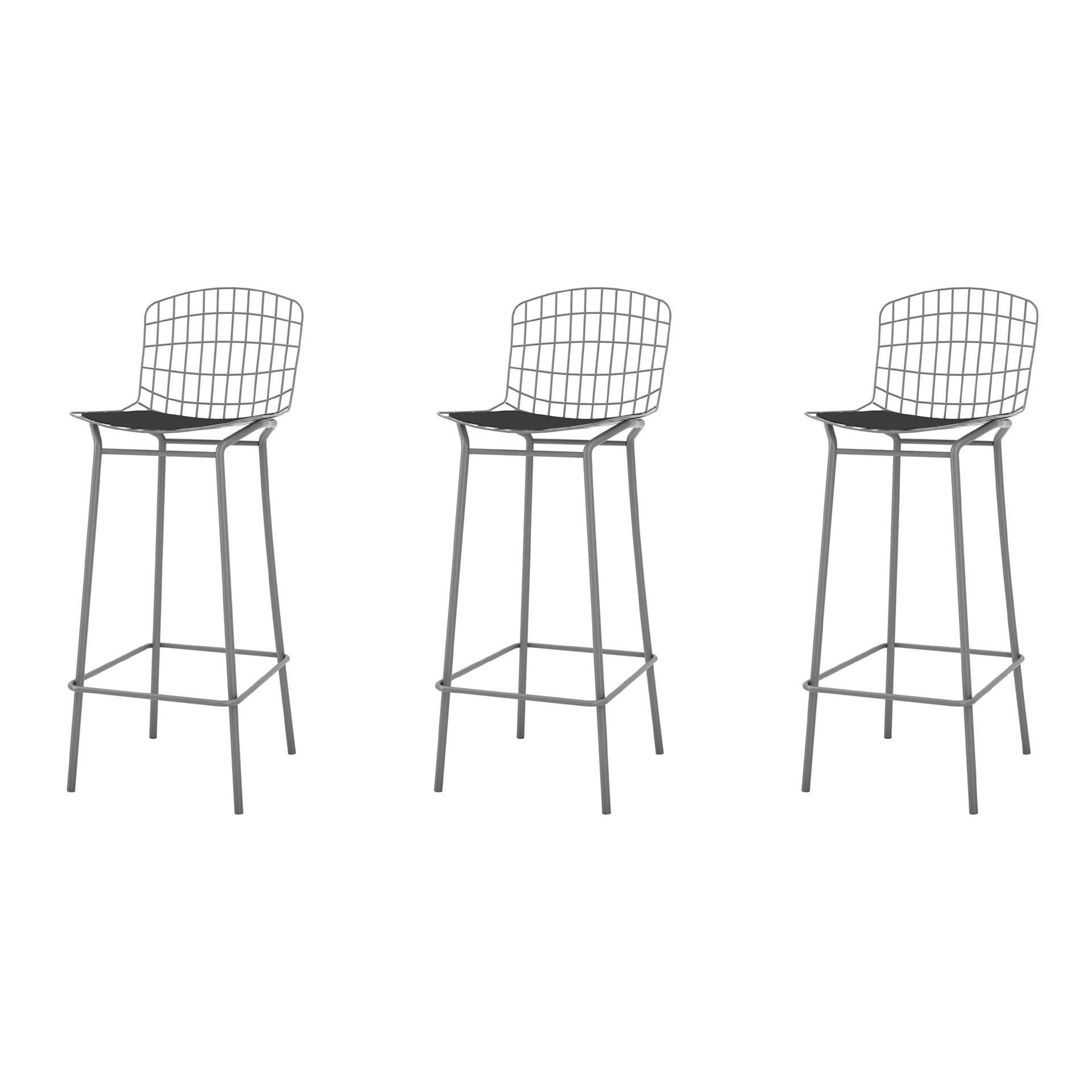 Manhattan Comfort Madeline 42" Barstool Set Of 3 With Seat Cushion In Charcoal Gray & Black